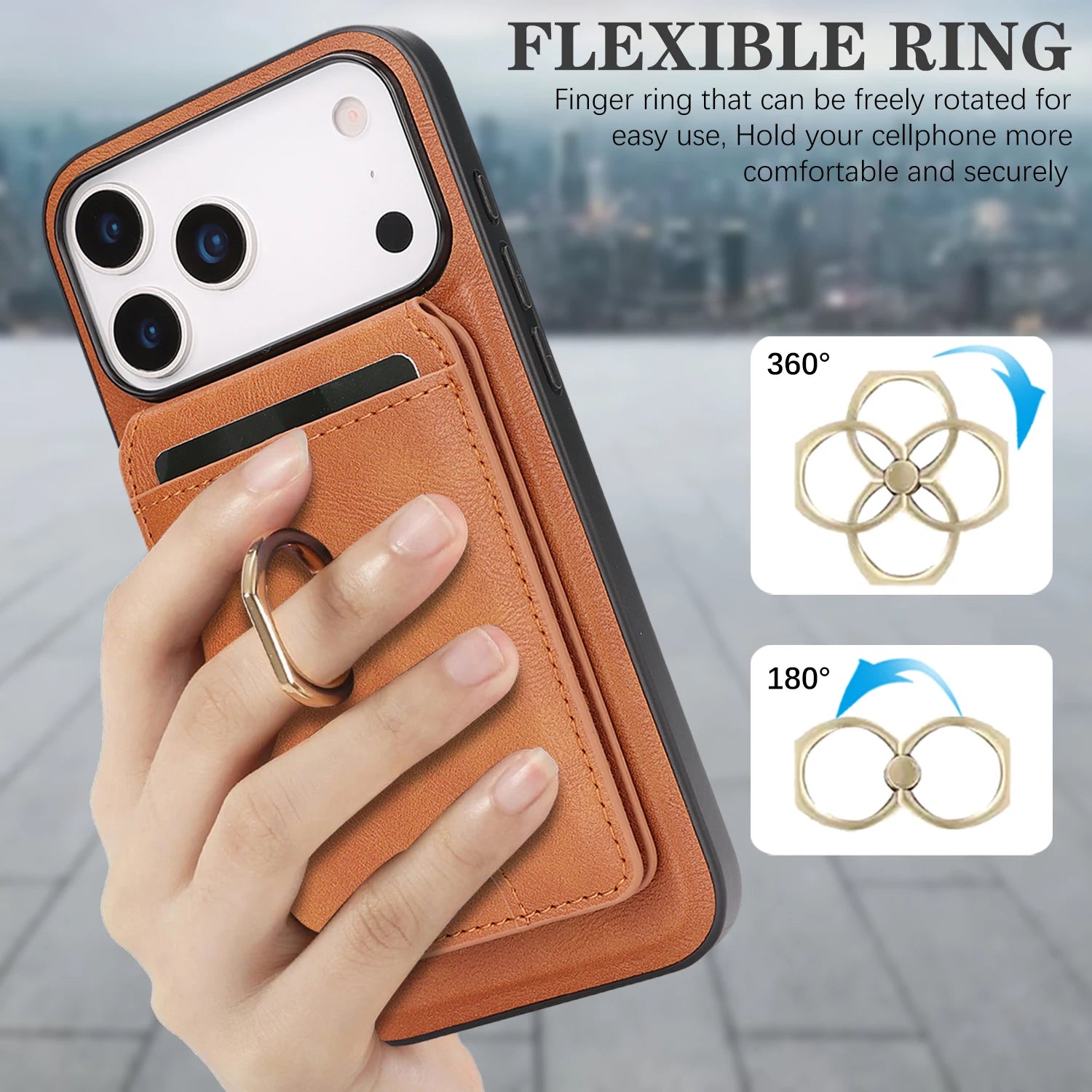 MagSafe Compatible Leather Case with Removable Vertical Card Slot for iPhone 17 Series