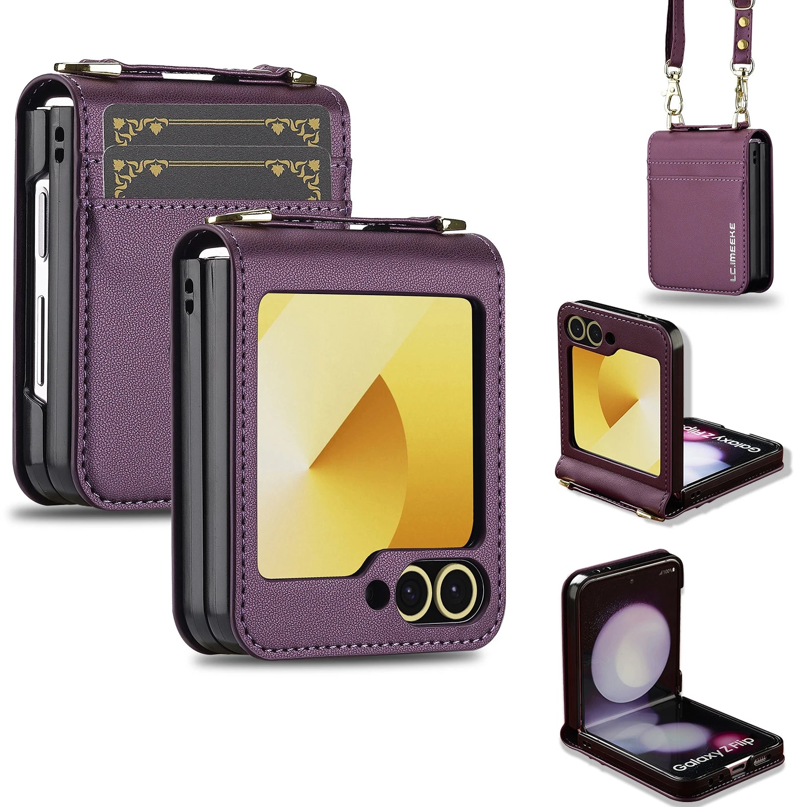 Crossbody Leather Case with Card Slots and Lanyard for Samsung Galaxy Z Flip 5