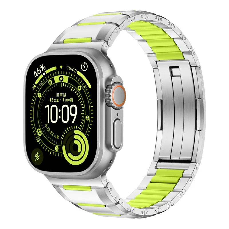 Steel and Fluororubber Segmented Bracelet Band with Removable Links for Apple Watch