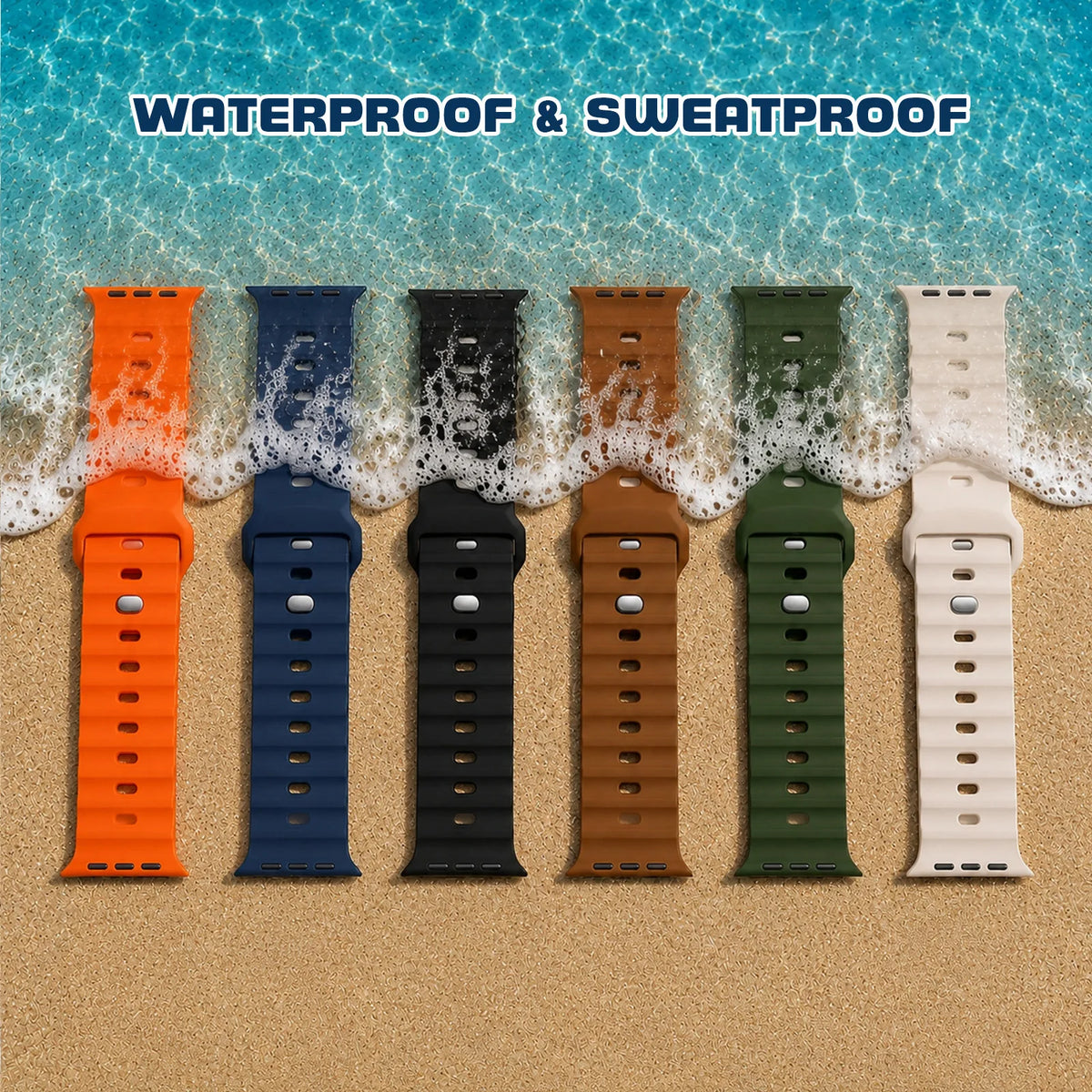 Breathable Perforated Silicone Band with Wave Pattern Grip for Apple Watch