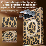 Cowhide Leopard Print MagSafe Case with 360° Rotating Ring Stand for iPhone Duo