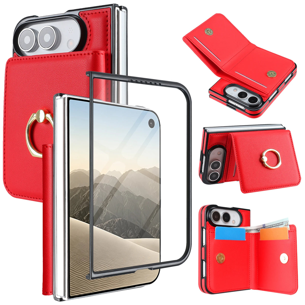 Textured Leather Vertical Flip Wallet Case with Built-In Kickstand for iPhone Duo