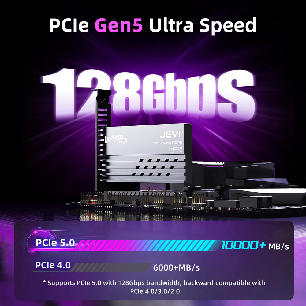 JEYI PCIe 5.0 to M.2 NVMe Adapter Card with Gen5 Heatsink Cooling