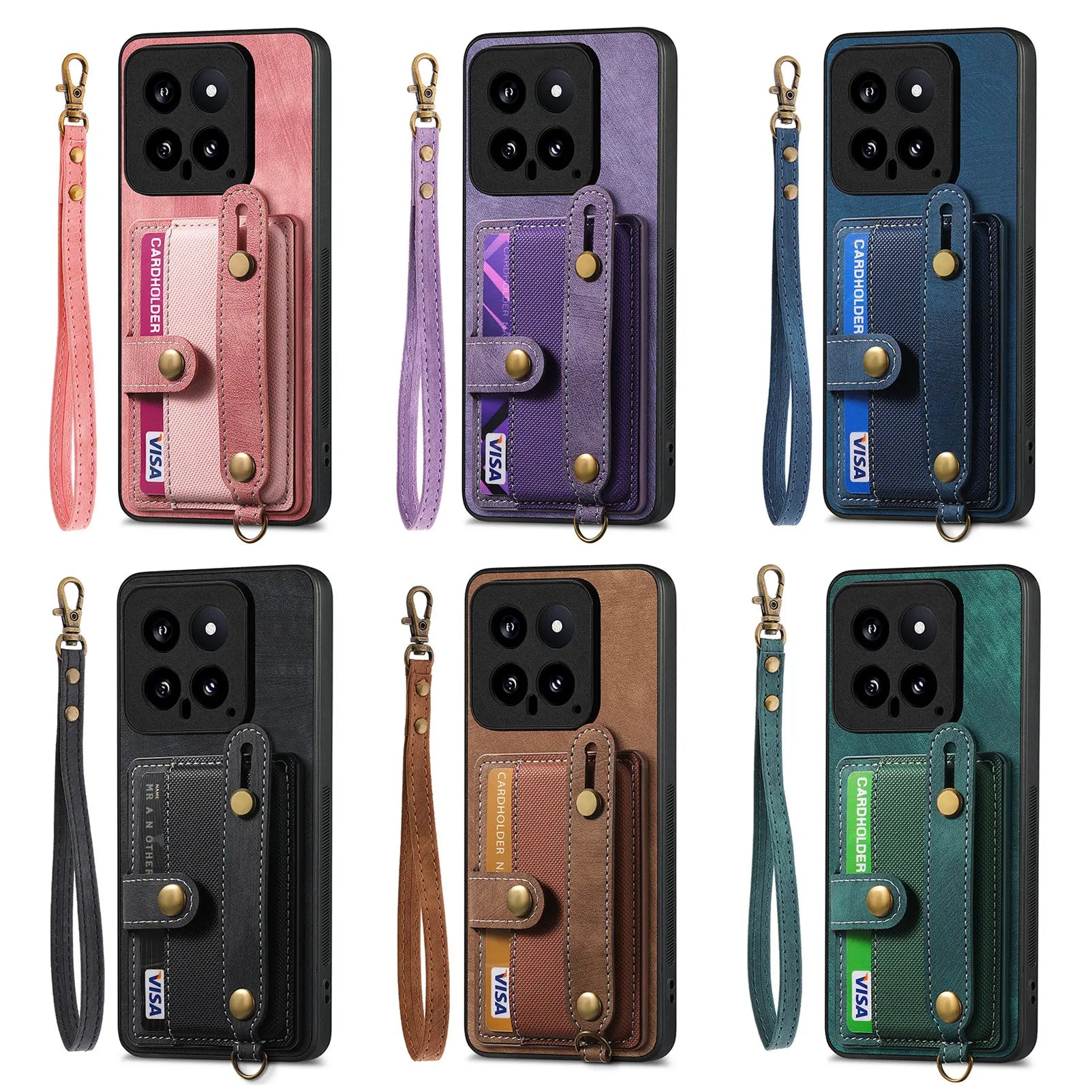 Wristband Leather Wallet Case with Card Slot and Strap Pocket Bag for Xiaomi Redmi Note 13 Series