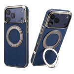 Anti-Fingerprint Lychee Leather MagSafe Case with Metal Ring for iPhone 17 Pro & iPhone 17 Pro Max