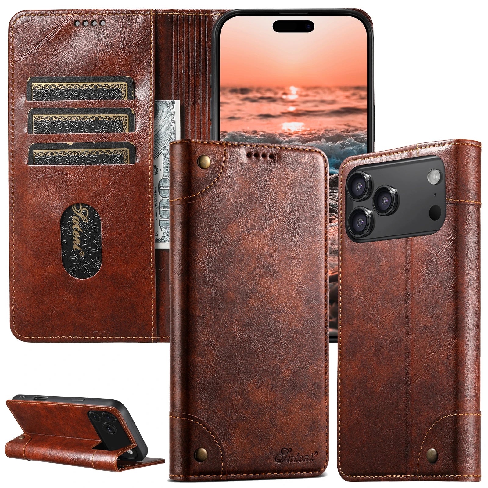 Premium Leather Flip Wallet Case with Card Slot for iPhone 17 Series