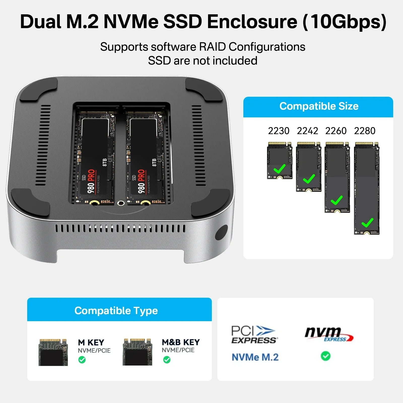 Acasis 10Gbps USB-C Dock for Mac Mini M4/M4 Pro with Dual NVMe Enclosures
