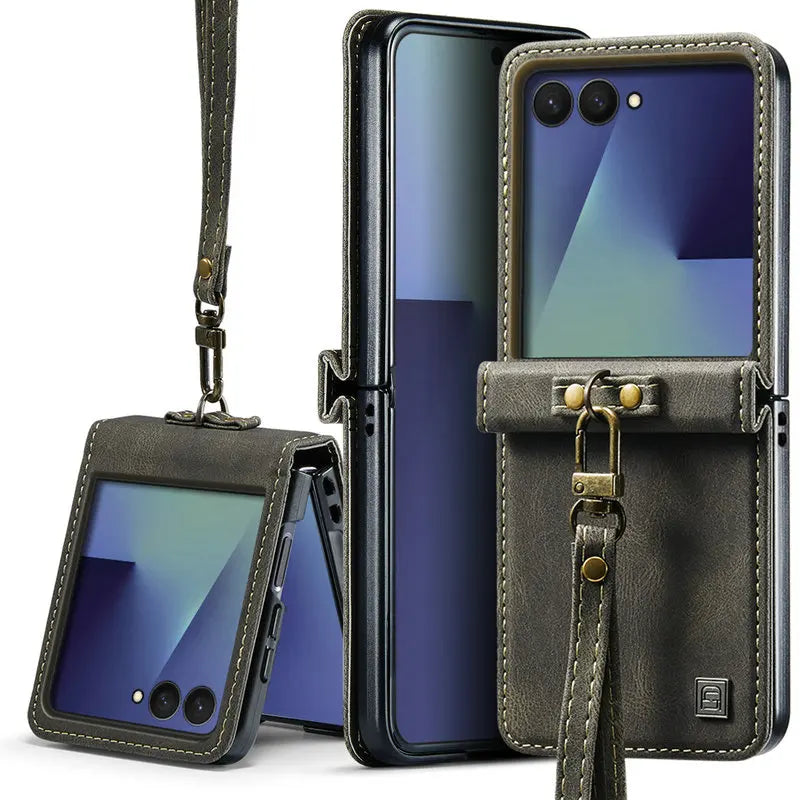 PU Leather Case with Detachable Wrist Lanyard for Samsung Galaxy Z Flip 8
