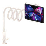 Phone holder with flexible arm on a desk, displaying a colorful screen.