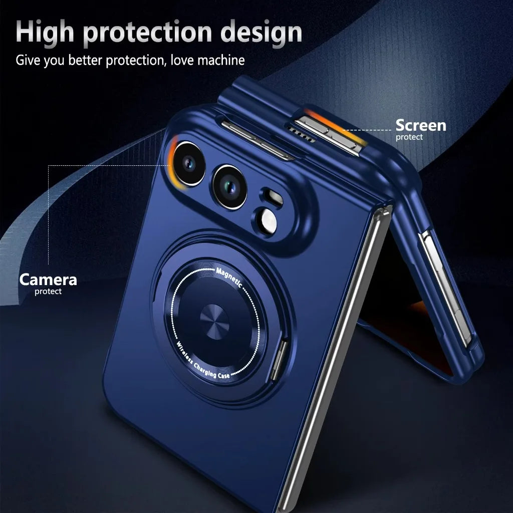 MagSafe Hinge Protection Case with 360° Rotatable Ring Kickstand for iPhone Duo