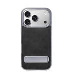 Luxury Electroplated PU Leather Case with Foldable Alloy Stand for iPhone 17 Series
