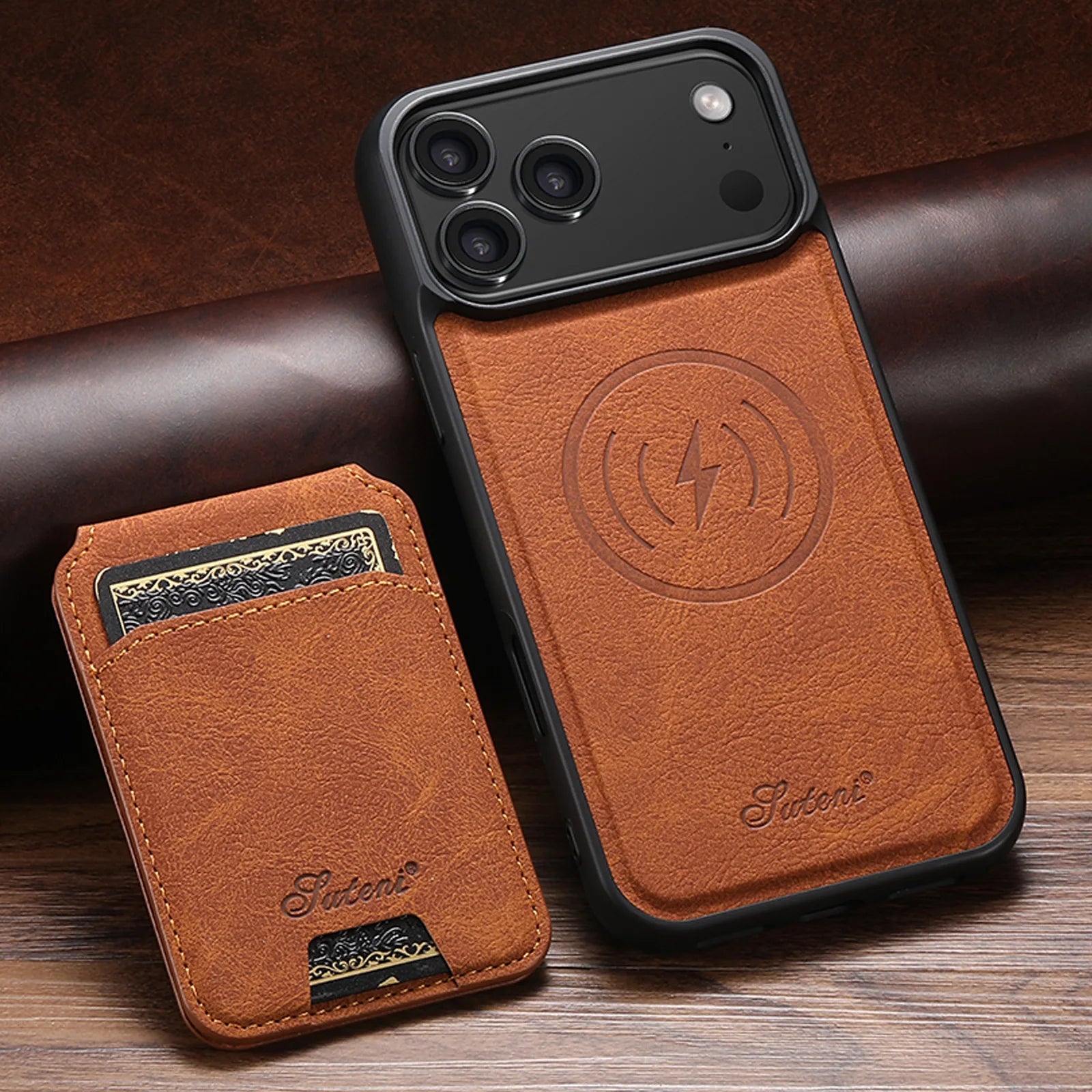 iPhone 17 Series MagSafe Leather Case with Detachable Card Sloth