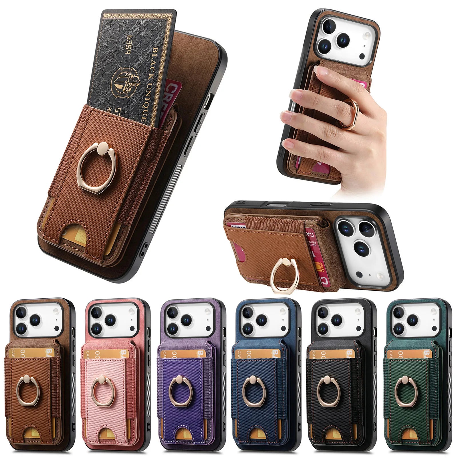 Premium 2-in-1 MagSafe Leather Wallet Case with Multi-Functional Card Holder & Ring for iPhone 17 Series