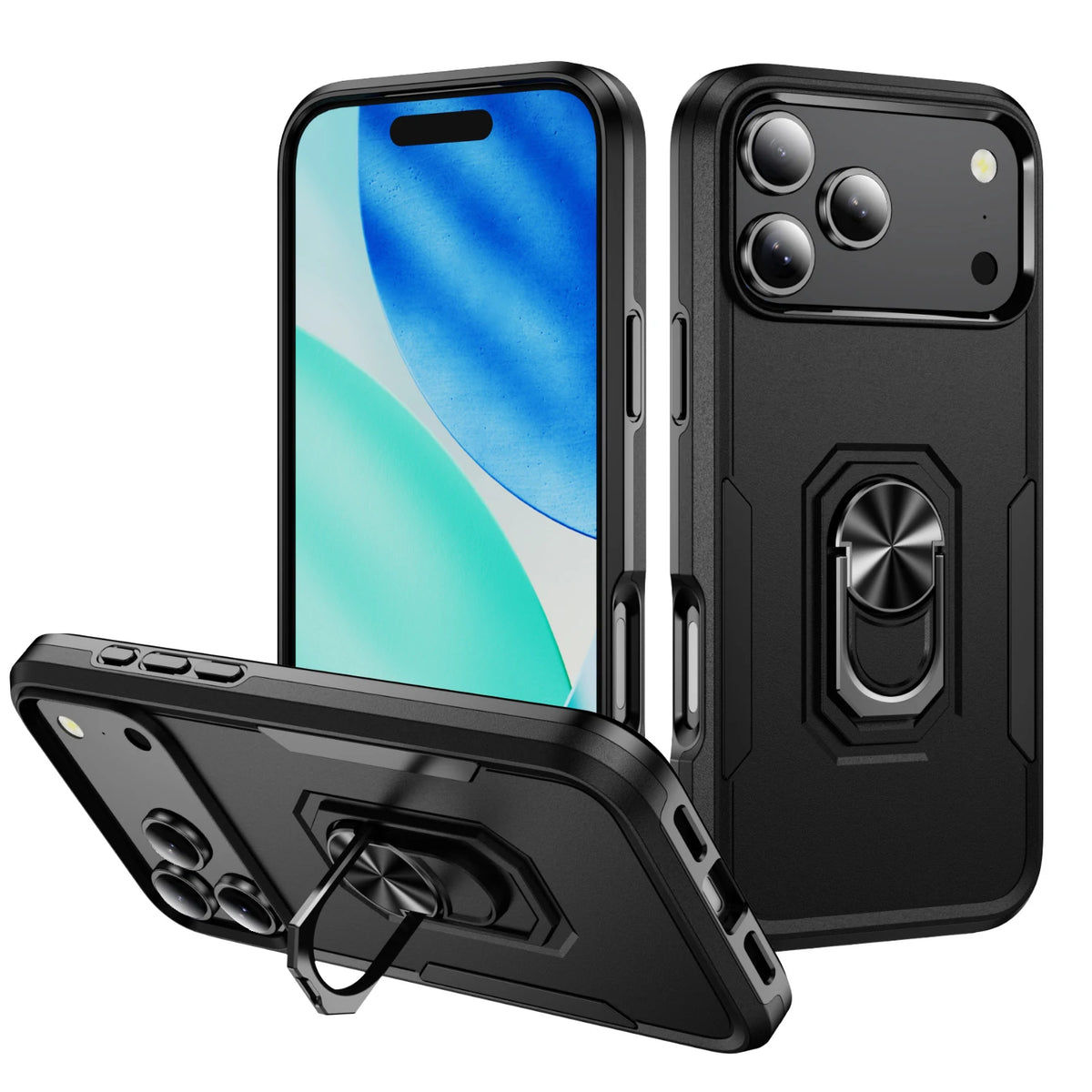 Dual-Layer Shockproof Case with 360° Rotating Ring Stand for iPhone 18 Series