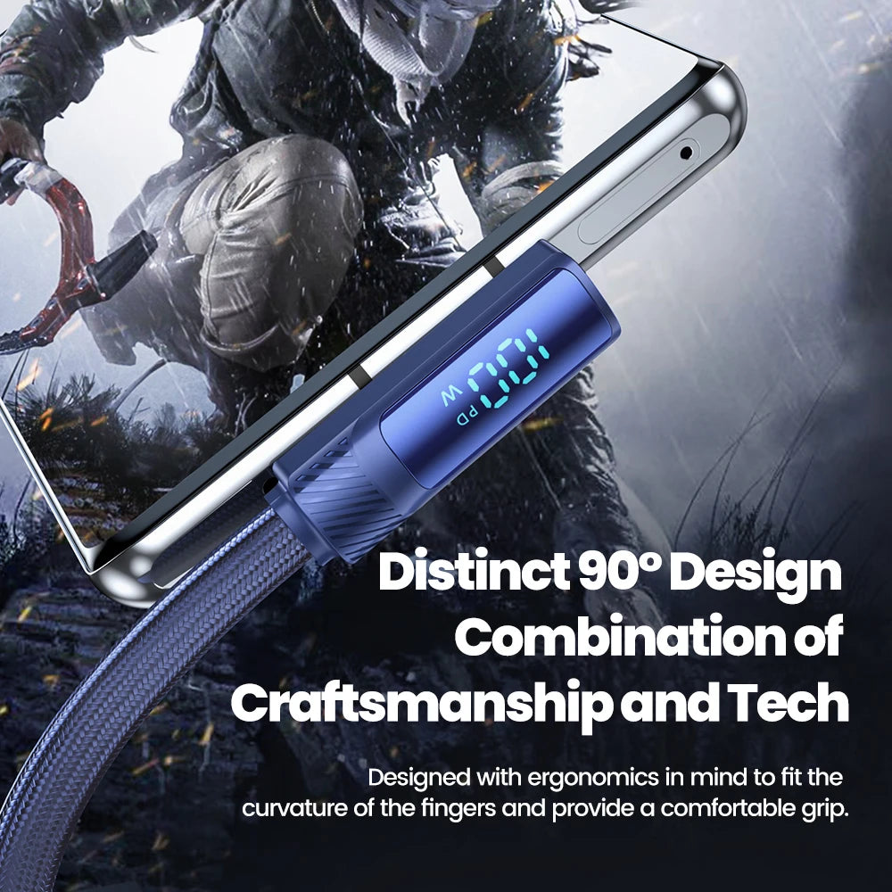 Toocki 5A USB-C PD 100W Fast Charging Cable with 90° Elbow and Digital Display