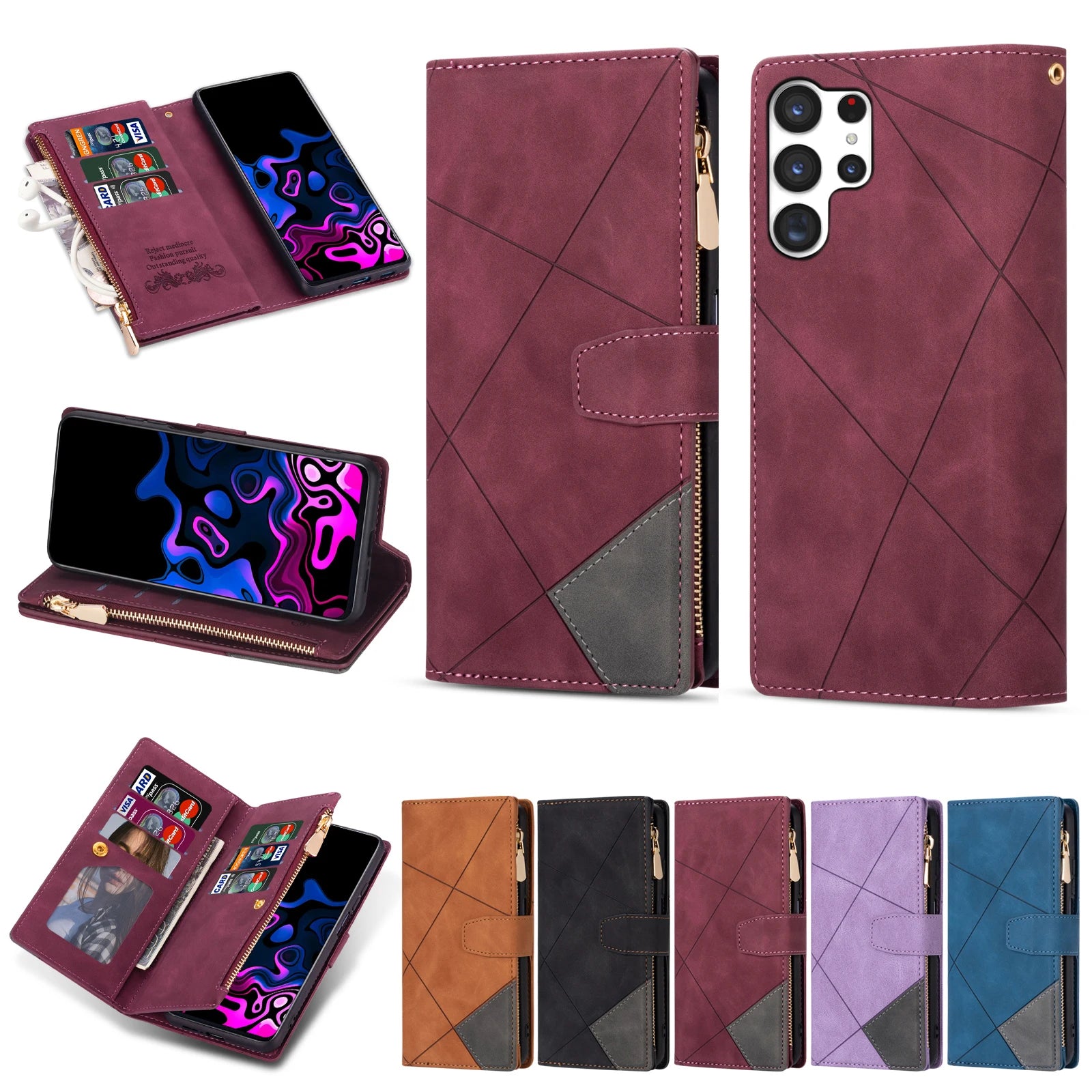 Samsung Galaxy S26 Series Color Block Wallet Case with Card Slots