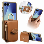 Samsung Z Flip 7 Shockproof Leather Case with Card Slots and Mirror