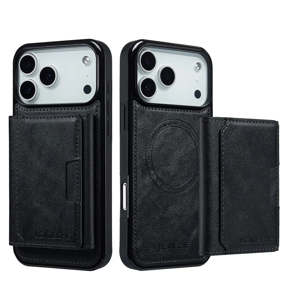 Luxury MagSafe Leather Wallet Case with Detachable Card Holder for iPhone 17 Series