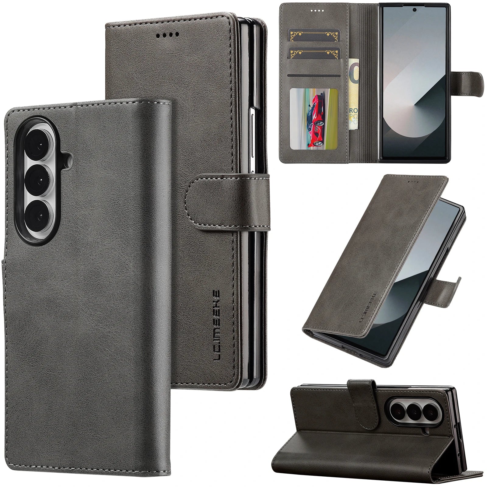 Samsung Galaxy Z Fold 7 Slim Leather Wallet Case with Kickstand