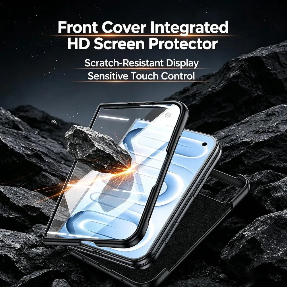 Matte Leather Case with Built-In Tempered Glass for iPhone Duo