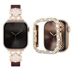 Elegant Leather Bracelet Strap with Dimond Case for Apple Watch Series 10