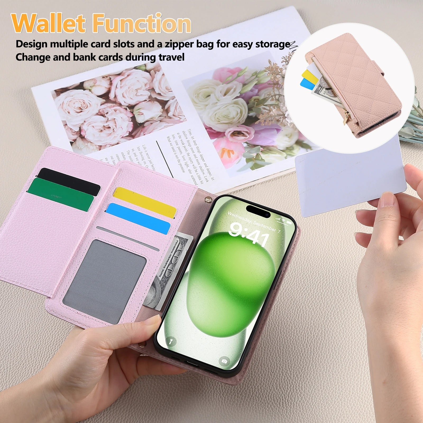 Crossbody Leather Wallet Case with Card Holder for iPhone 15 Series