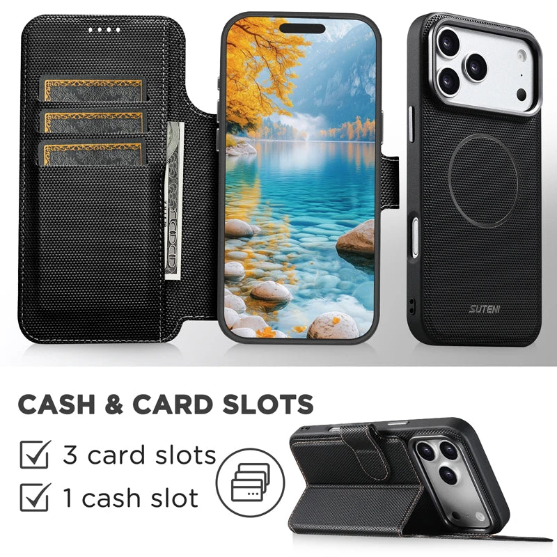 Triangle Pattern PU Leather MagSafe Case with Detachable Card Slots for iPhone 17 Series