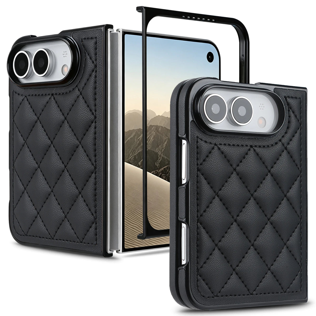 Diamond-Pattern Quilted Foldable Case with 360° Hinge for iPhone Duo