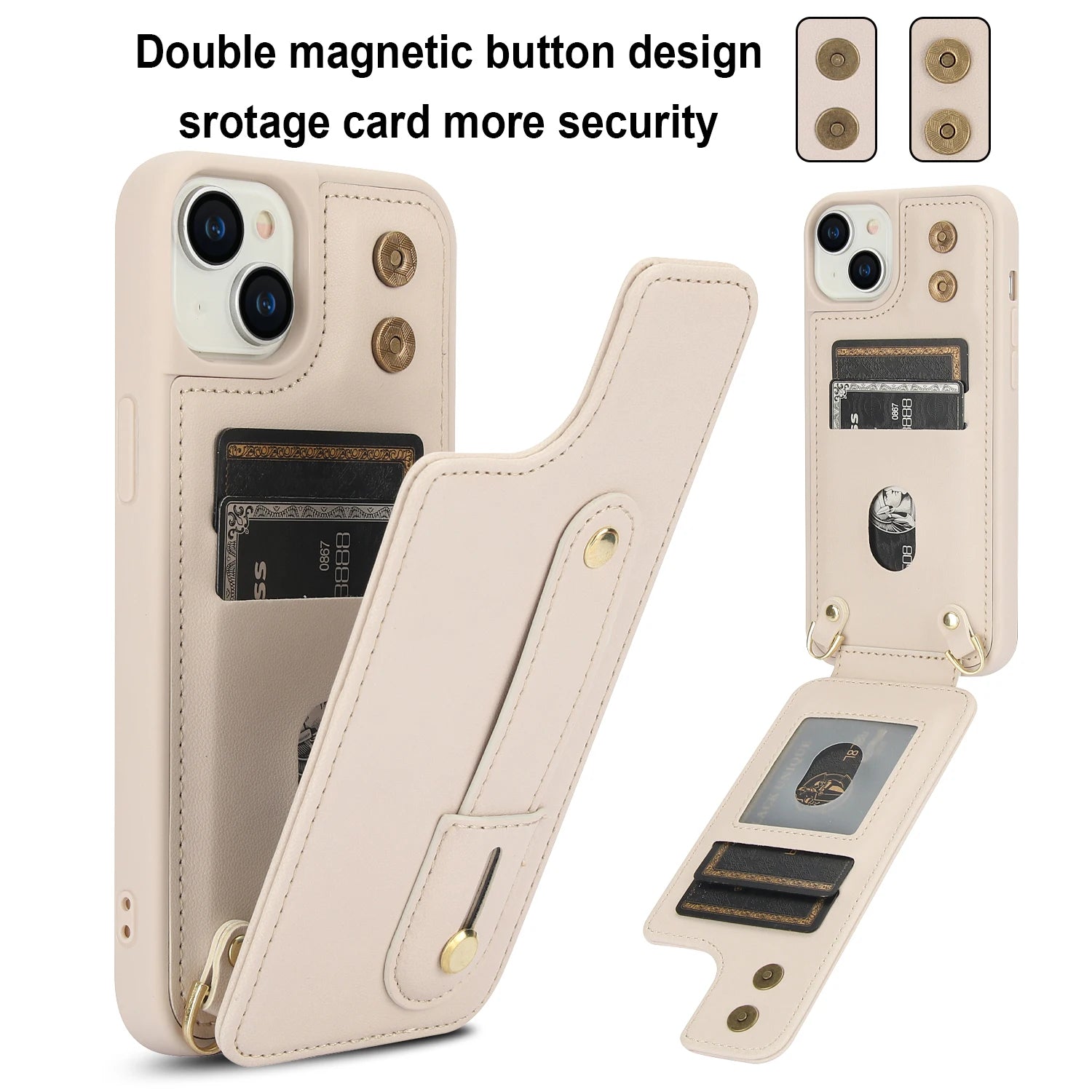 Crossbody Wristband Wallet Leather Card Slot Case for iPhone 15 Series