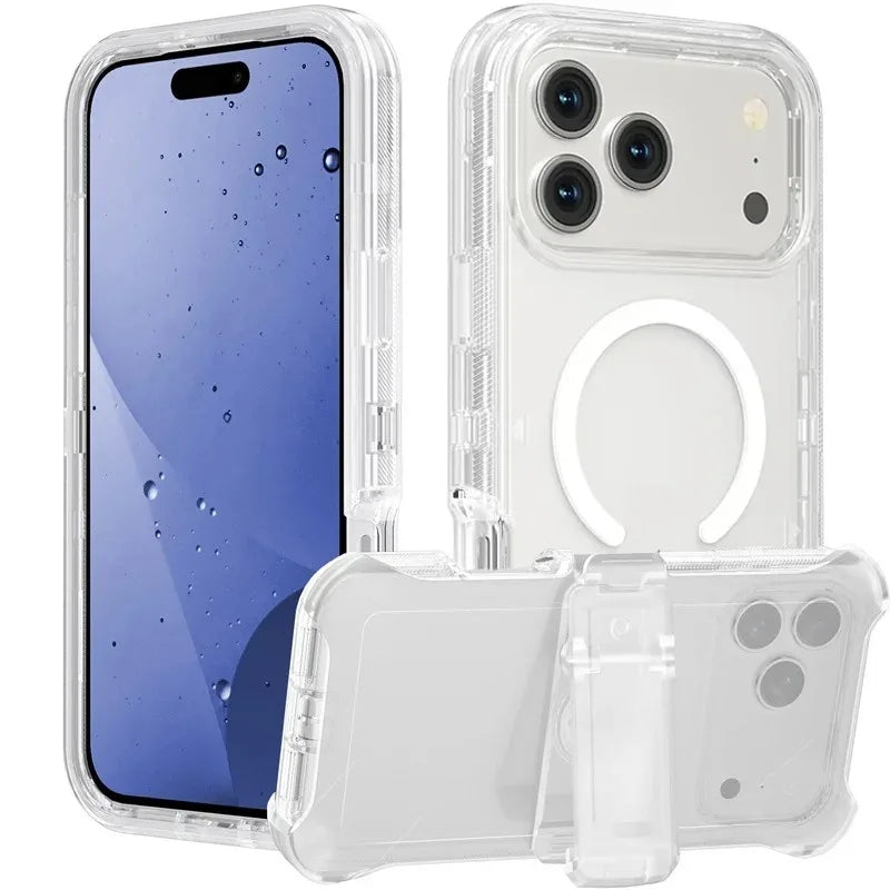 Heavy Duty Clear Protective MagSafe Case with Belt Clip for iPhone 17 Series