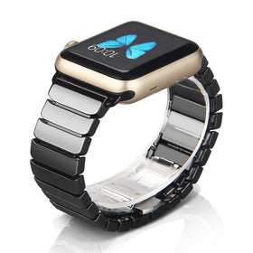 Ceramic Link Bracelet Band with Butterfly Clasp for Apple Watch