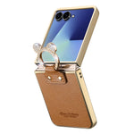 Luxury Leather Case with Rhinestone Ring Holder for Samsung Galaxy Z Flip 7