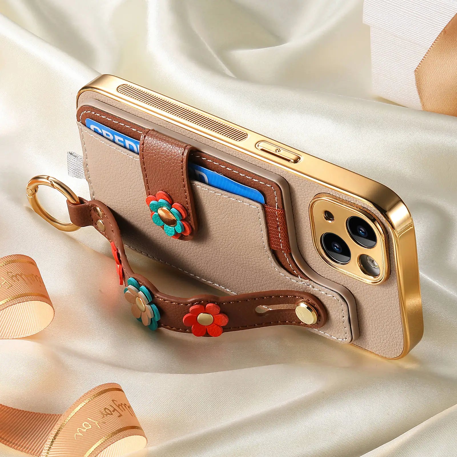 Shockproof Leather Wallet Case with Wrist Strap for iPhone 16 Series