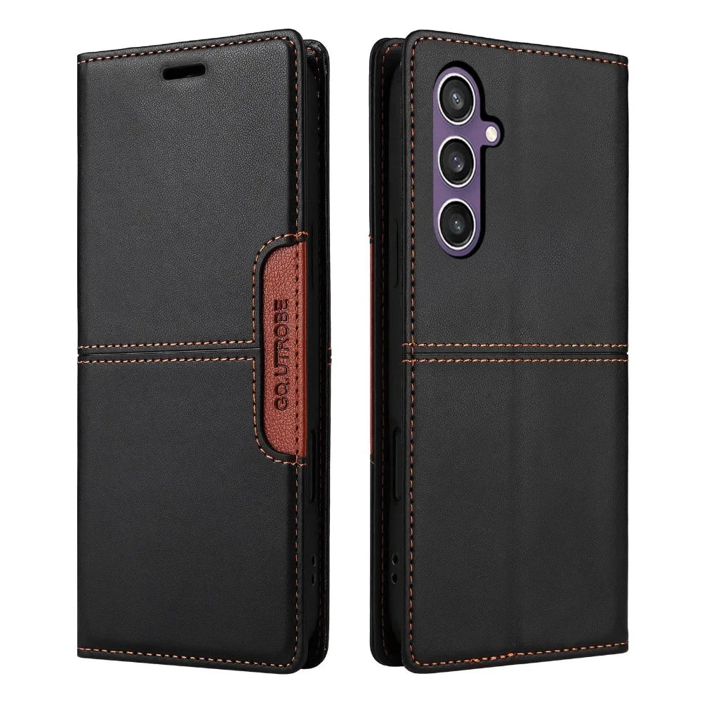 Leather Flip Wallet Case with Card Holder and Stand for Samsung Galaxy S24 Series