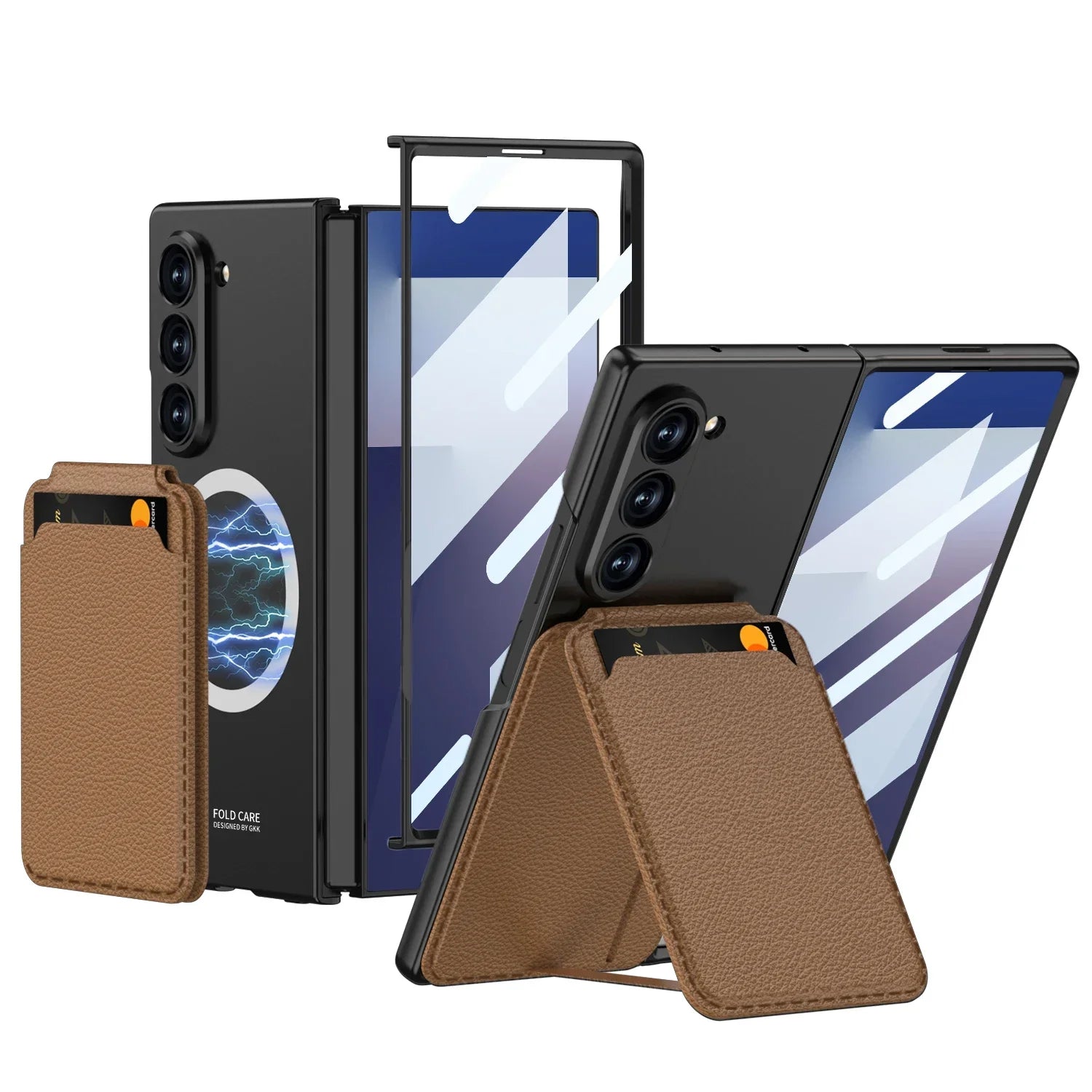 Samsung Galaxy Z Fold7 Magnetic Phone Case with Detachable Card Holder & Tempered Glass