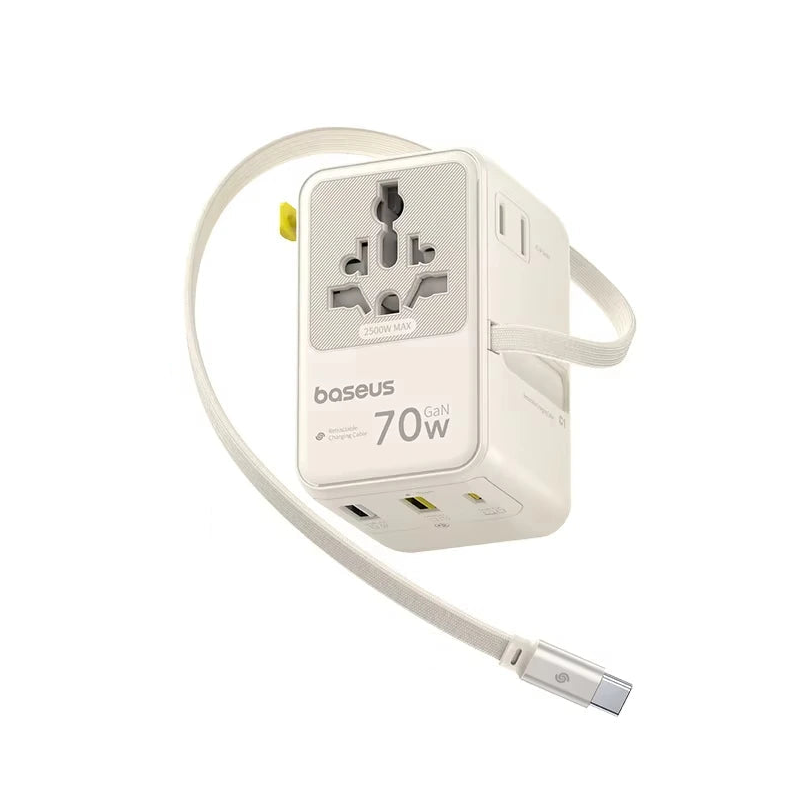 Baseus 6-in-1 70W GaN Charger with Type-C Retractable Cable