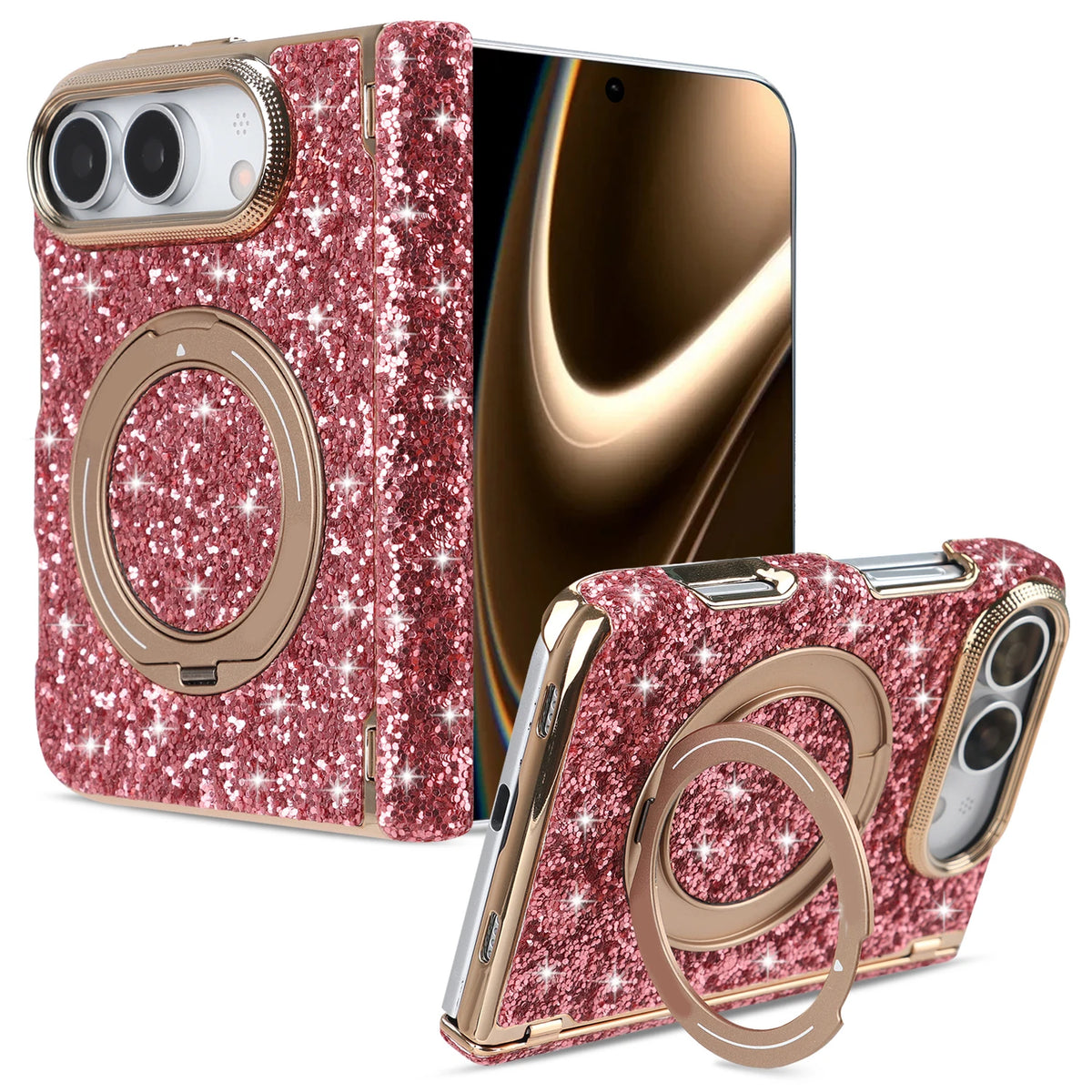 Glitter Rhinestone MagSafe Case with 360° Rotating Ring Stand for iPhone Duo