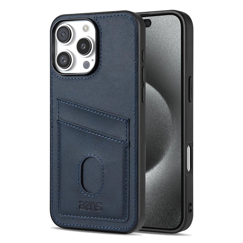 Premium Leather Protective Case with Card Holder Pocket for iPhone 16 Series