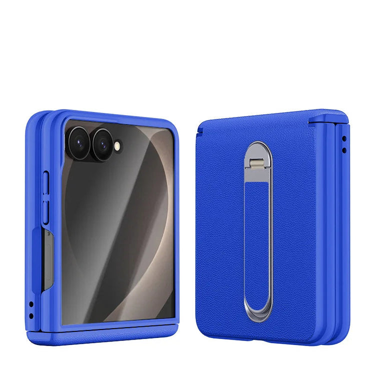 Leather Hinge Protection Case with Metal Kickstand for Samsung Galaxy Z Flip 8