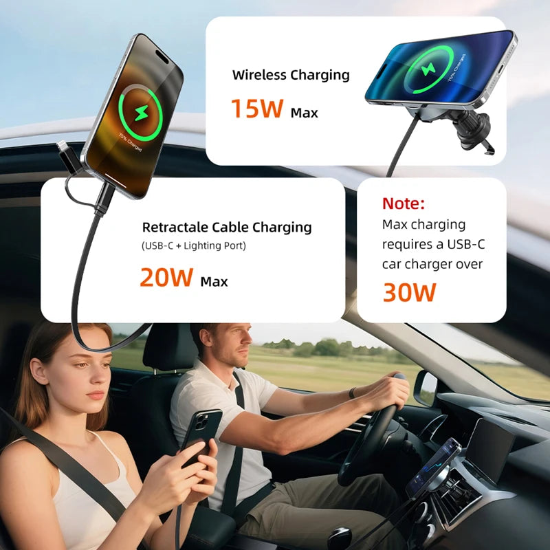 CABLETIME Magnetic Car Phone Holder with 15W Wireless Charging