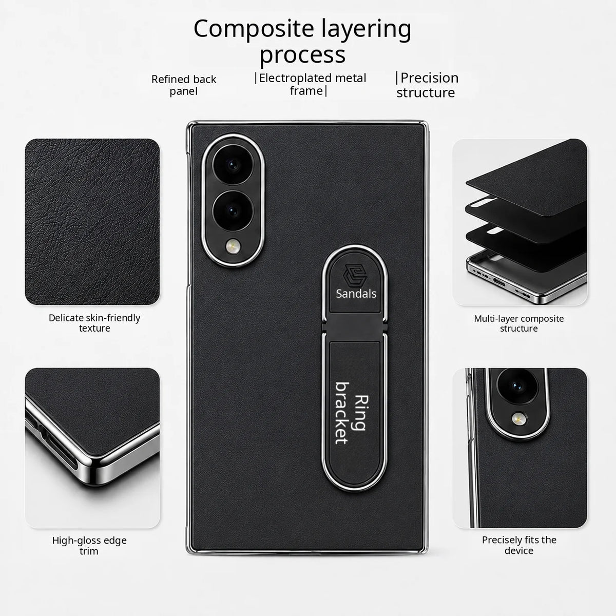 Leather Case with Ring Bracket for Samsung Galaxy Z Fold 8