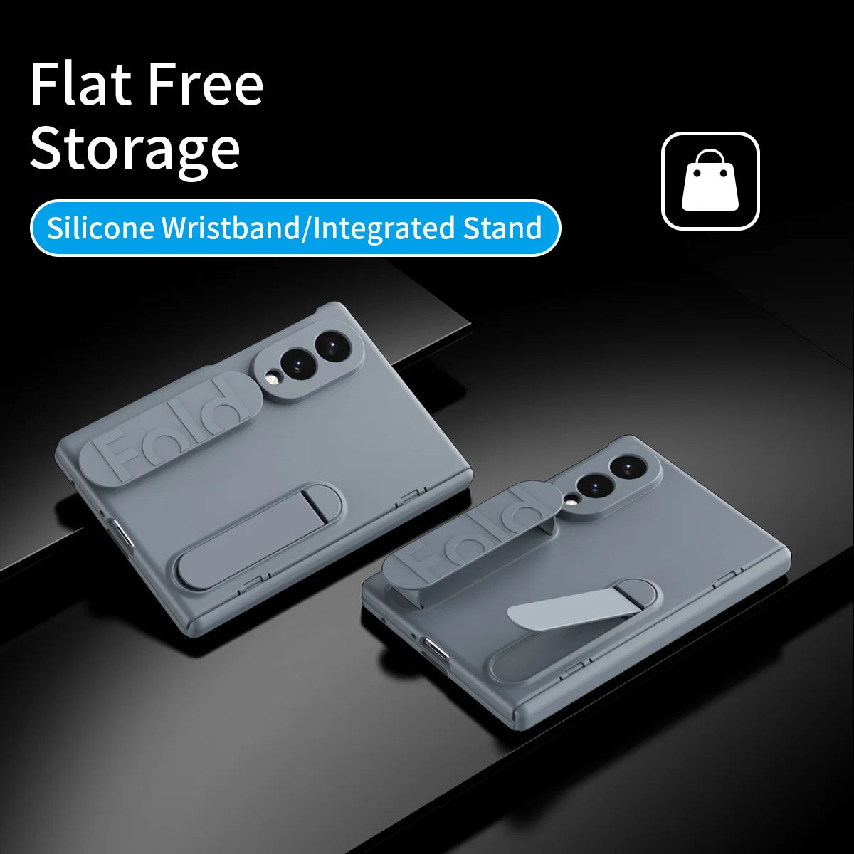 Silicone Wristband Stand Case with Tempered Glass Back for Samsung Galaxy Z Fold 8