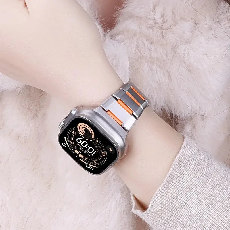 Steel and Fluororubber Segmented Bracelet Band with Removable Links for Apple Watch