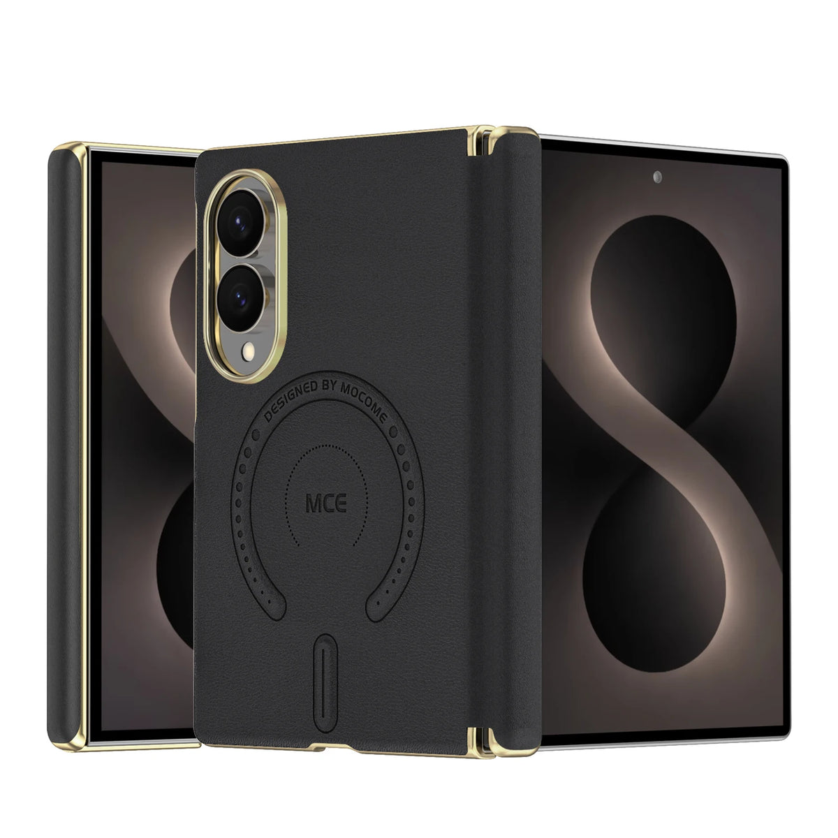 Embossed Leather Magnetic Hinge Shield Case for Samsung Galaxy Z Fold 8