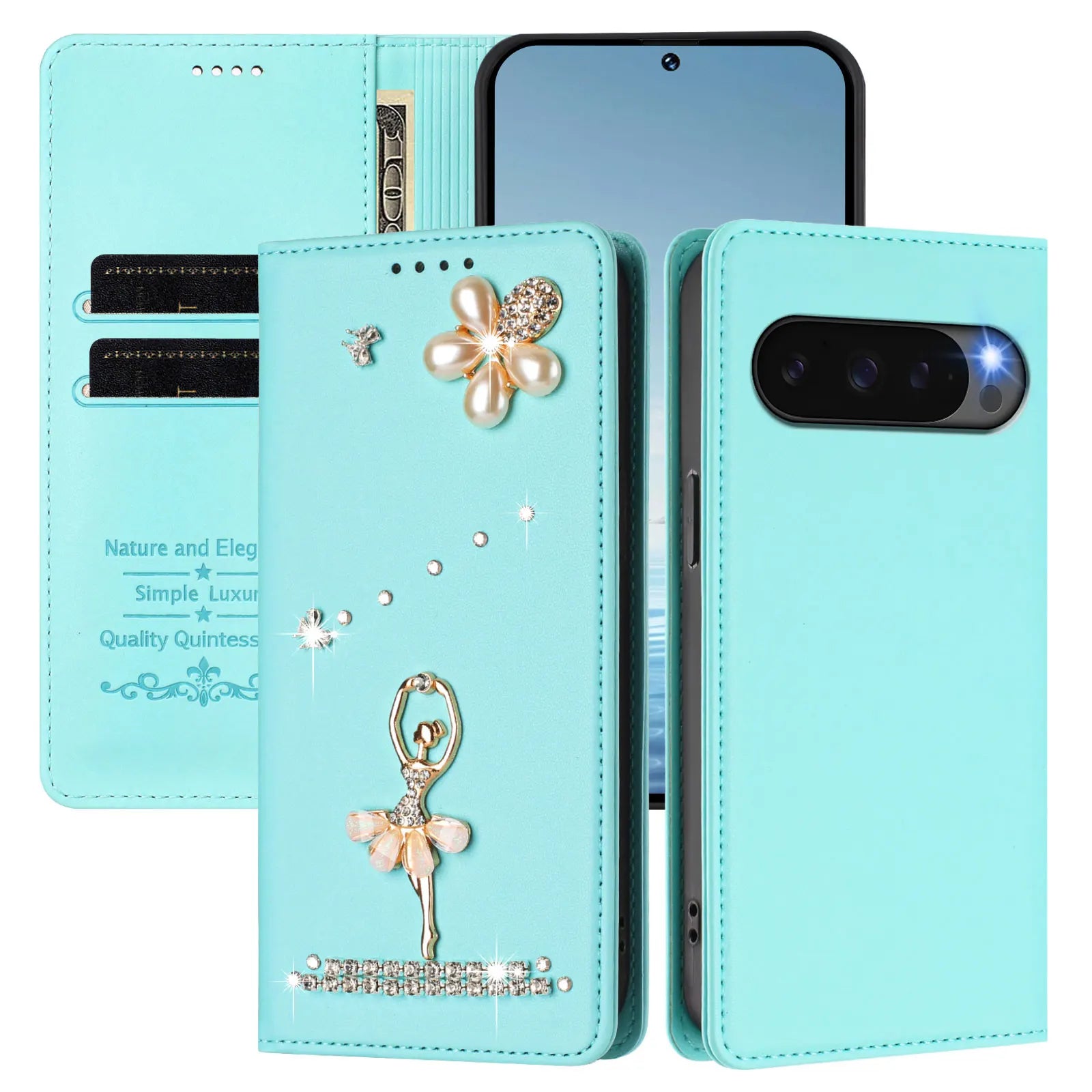 Cute Diamond Wallet Flip Case with Card Slot and Stand for Googel Pixel 9 Series