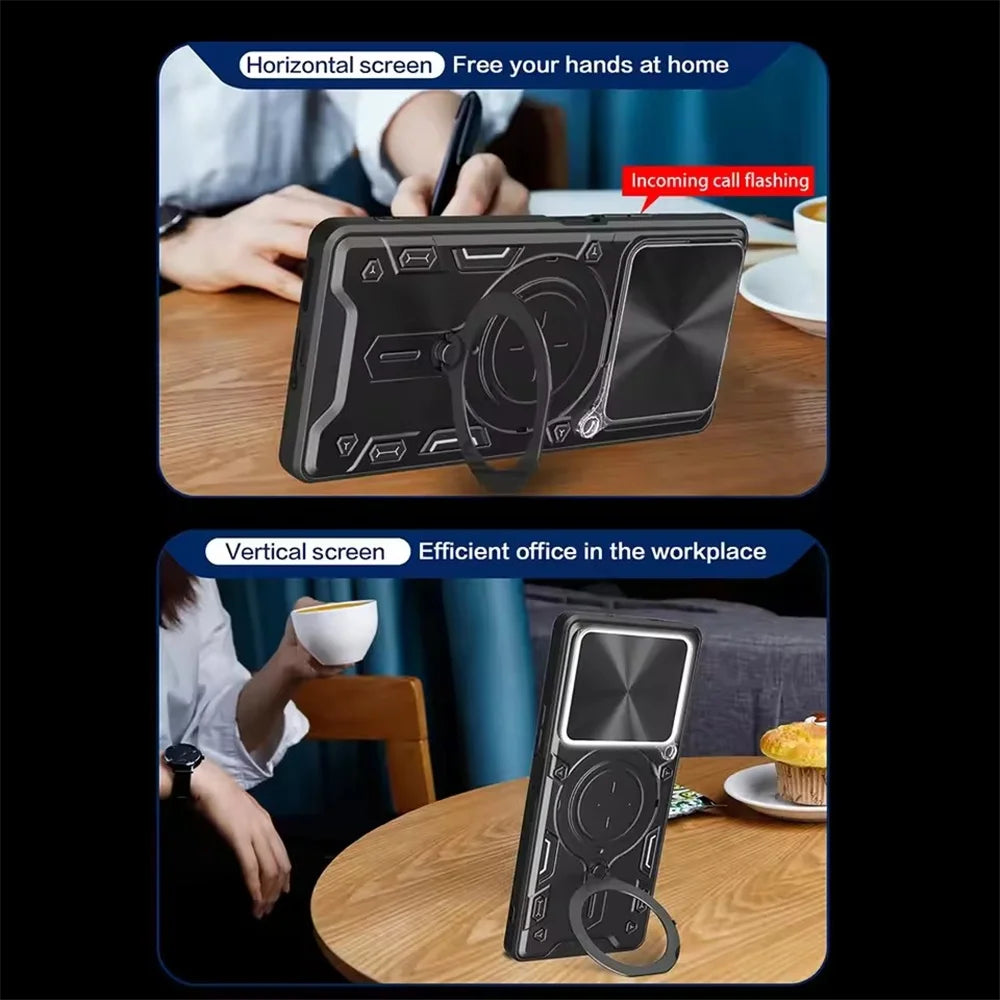 Xiaomi 14T Series Shockproof Armor Case with Slide Camera Lens & Ring Stand