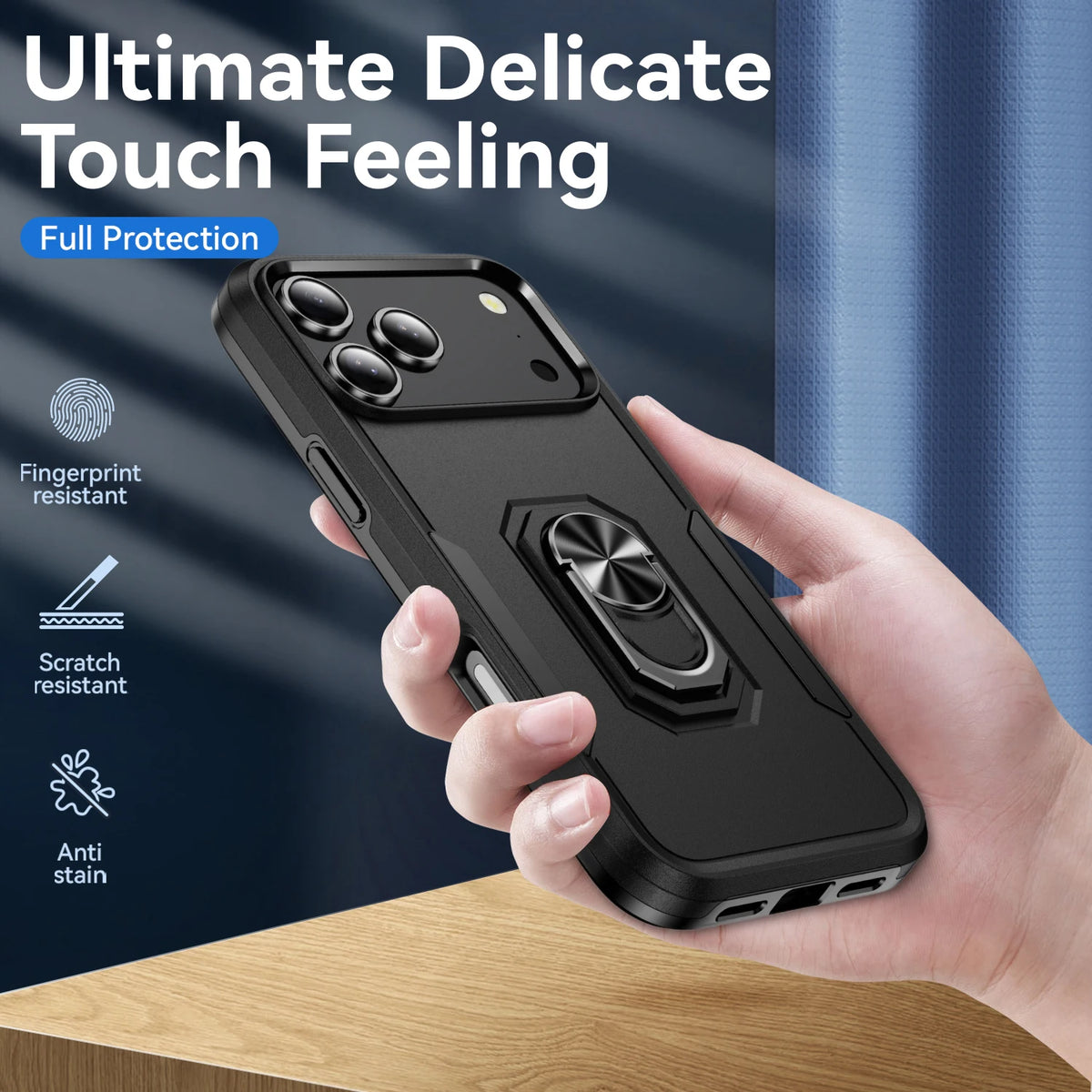 Dual-Layer Shockproof Case with 360° Rotating Ring Stand for iPhone 18 Series