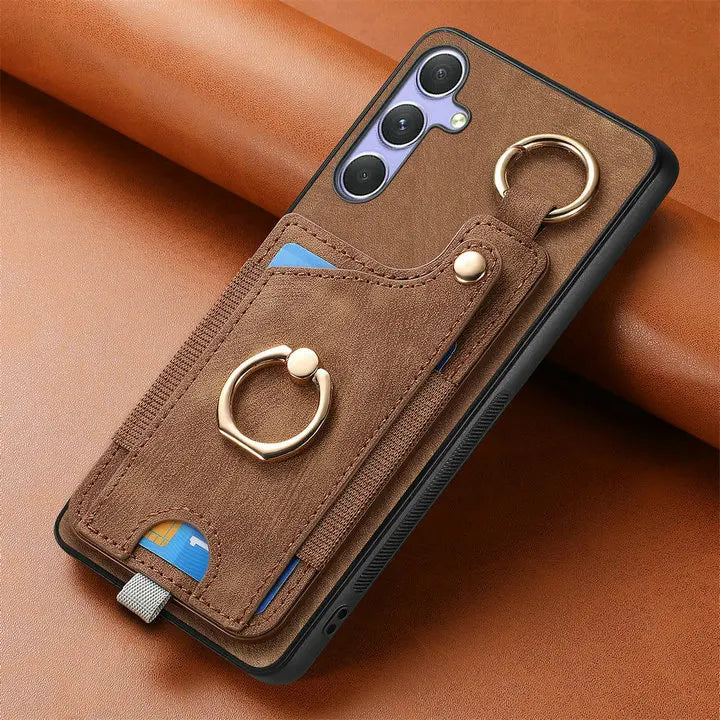Leather Card Holder Case with 360° Rotating Ring Kickstand for Samsung Galaxy S26 Series