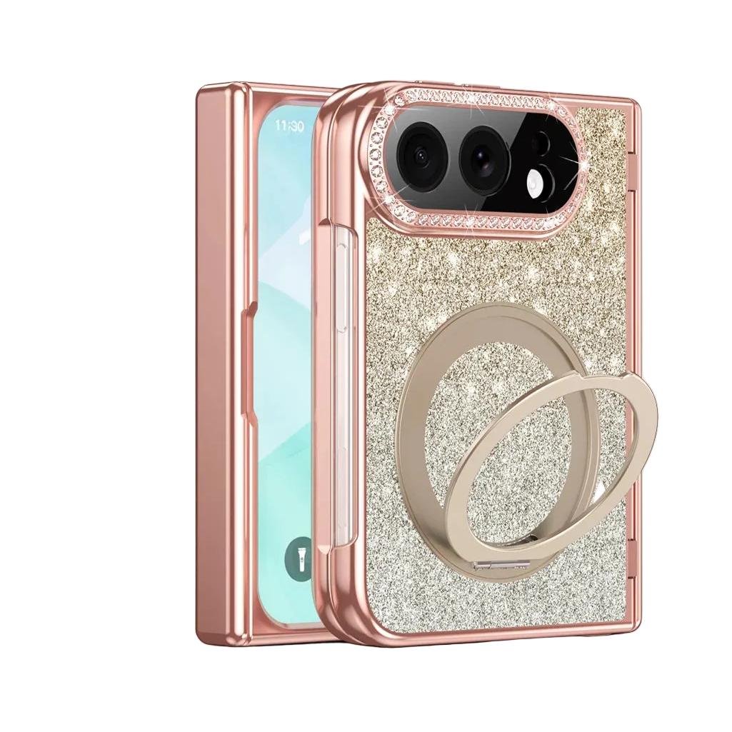 Glitter Rhinestone MagSafe Case with 360° Rotating Ring Stand for iPhone Duo