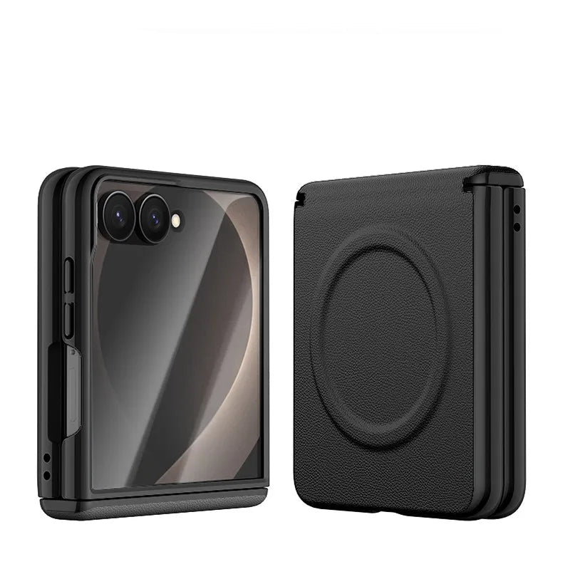 Luxury Magnetic Vegan Leather Case with Screen Protector for Samsung Galaxy Z Flip 8